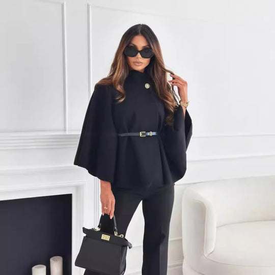 Damen Cape-Jacke mit stylischem Gürtel und eleganter Struktur R&B
