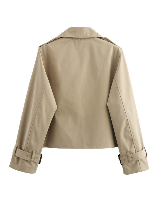 Damen cropped Trenchjacke mit doppelter Knopfleiste und verstellbaren Ärmeln R&B