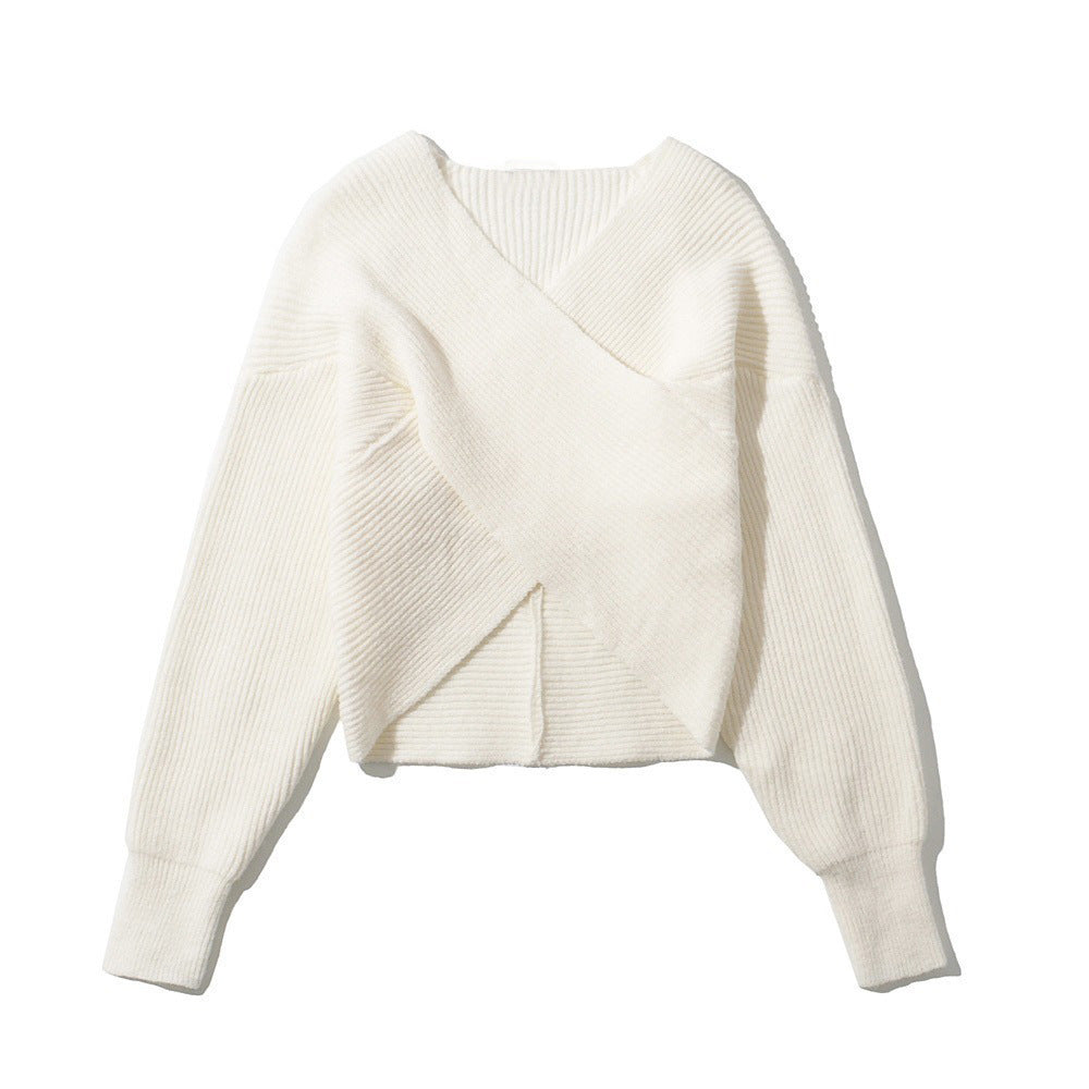 Damen cropped Wickelpullover aus strukturiertem Material