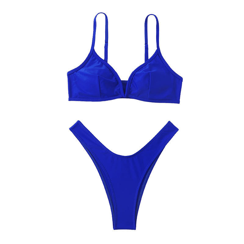 Damen Triangel-Bikini mit tiefem V-Ausschnitt und hoch geschnittenem Slip R&B