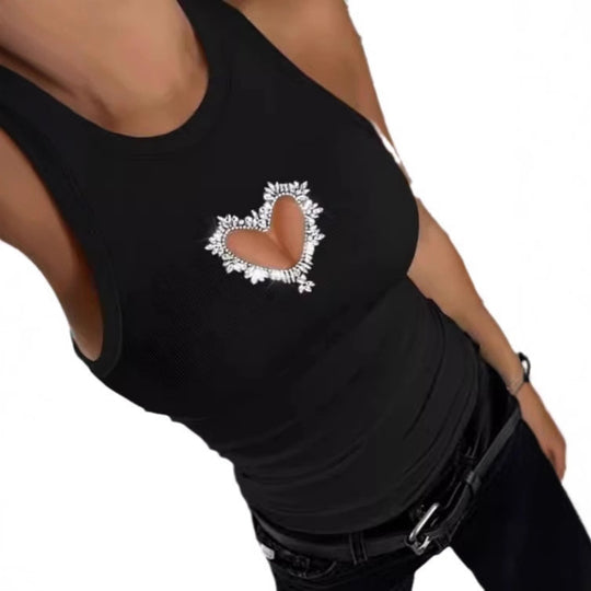 Damen Sportliches Tanktop mit Herz-Ausschnitt und funkelnder Verzierung R&B