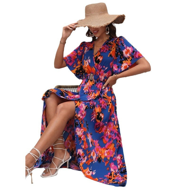 Damen Maxikleid mit asymmetrischem Saum und floralem Print R&B