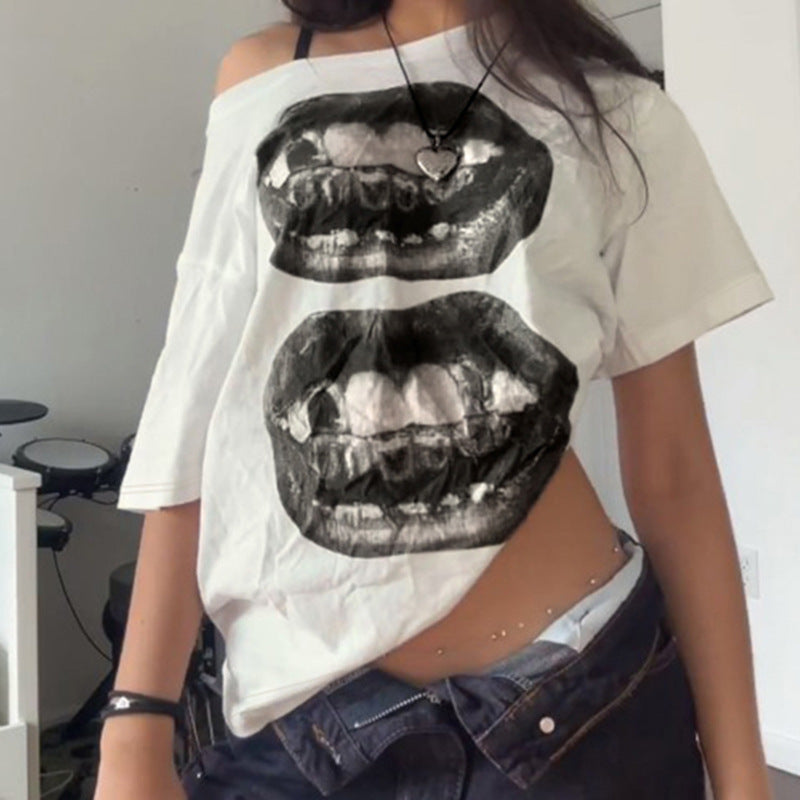 Damen Kreatives Oversized T-Shirt mit grafischem Druck R&B