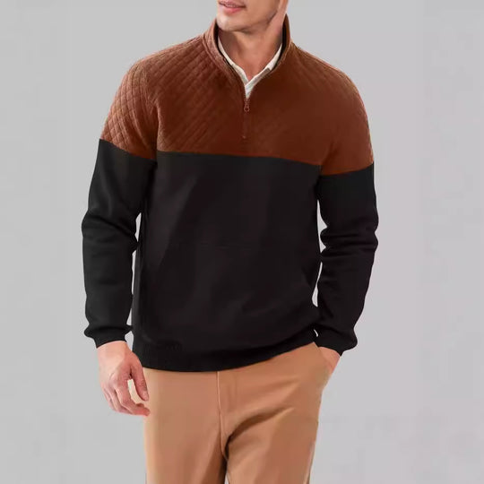 Herren Stepppullover mit hohem Kragen und praktischer Kängurutasche R&B