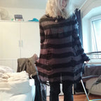 Damen nan Oversized Grobstrickpullover mit breiten Blockstreifen und aufgerissenem Design R&B