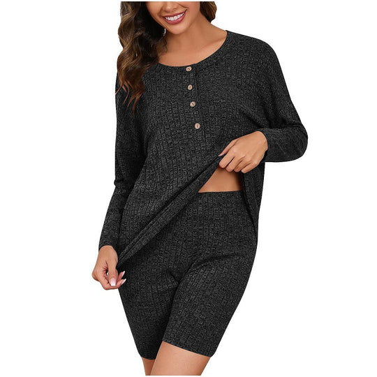 Damen Komfortables Lounge-Set mit langärmligem Oberteil und Shorts R&B