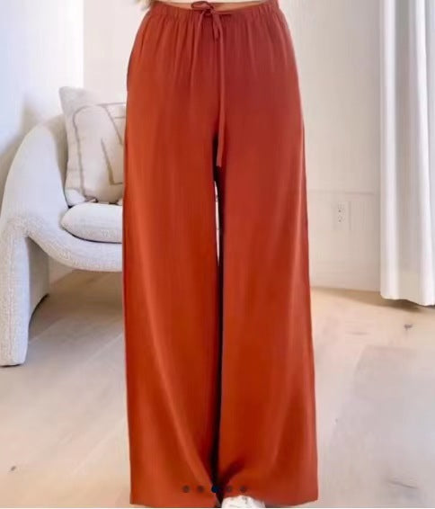 Damen weite Leinenhose mit elastischem Bund und praktischen Seitentaschen R&B
