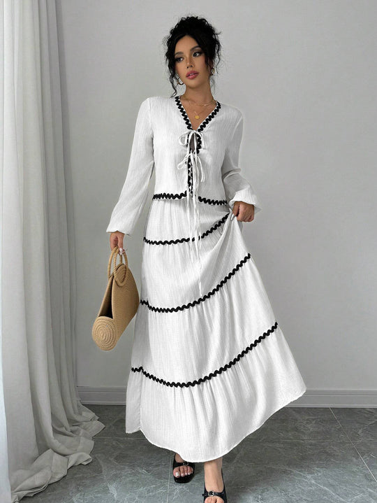 Damen Maxikleid mit Rüschen und Schnürung R&B