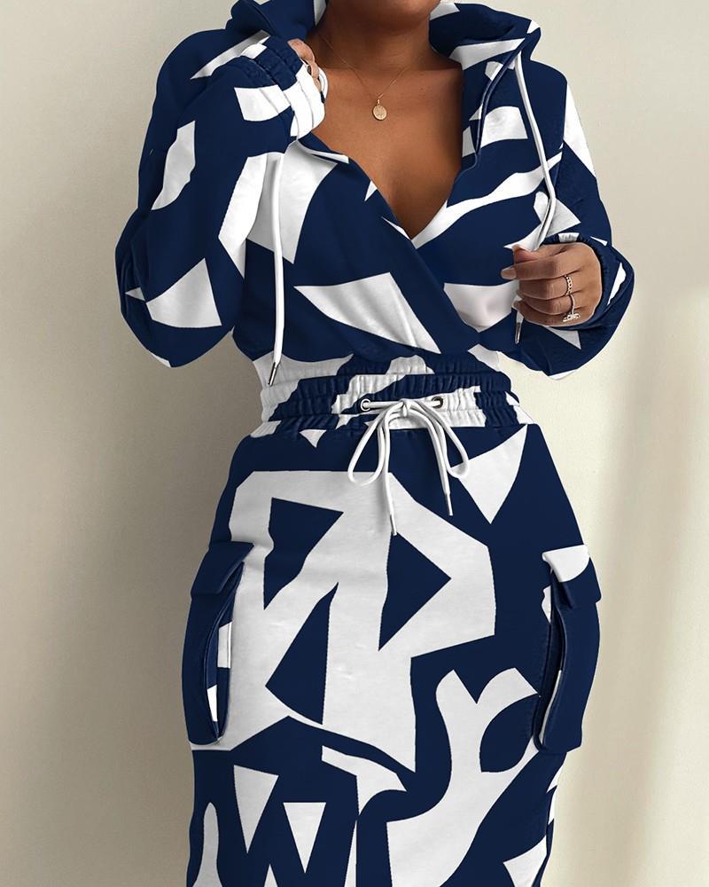 Damen lässiges Set mit modernem Zeitungsdruck R&B