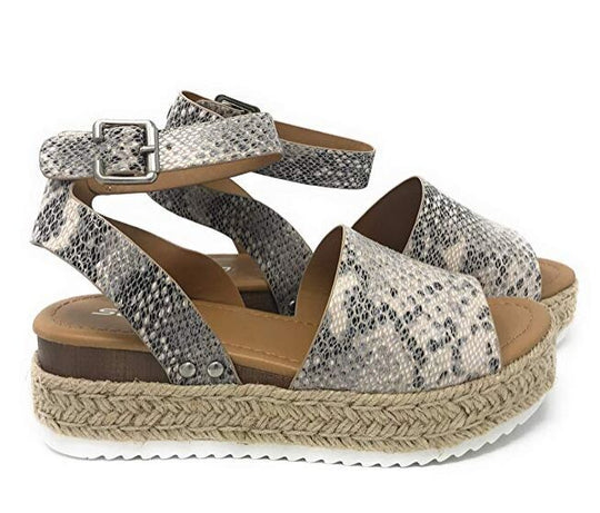 Damen Plateau-Sandalen mit verstellbarem Riemen und Jute-Detail R&B