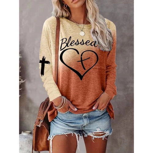 R&B | Langarmshirt Lockere Passform Baumwollmischung Grafische Vorderseite Freizeitstil