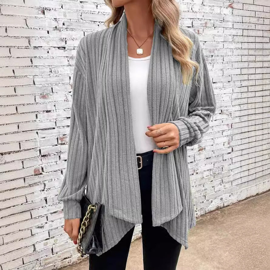 Damen offener Strickcardigan mit vertikalen Streifen R&B