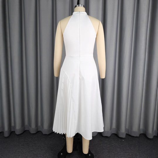 Damen Elegantes Midikleid mit Keyhole-Ausschnitt und plissiertem Saum R&B