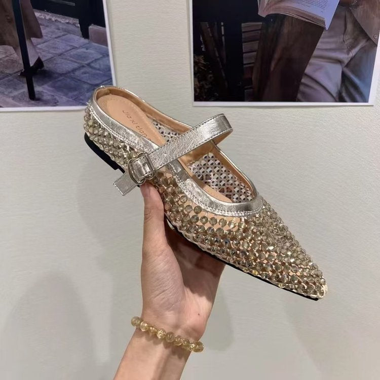 Damen elegante Slingback-Ballerinas mit funkelnden Strassverzierungen R&B