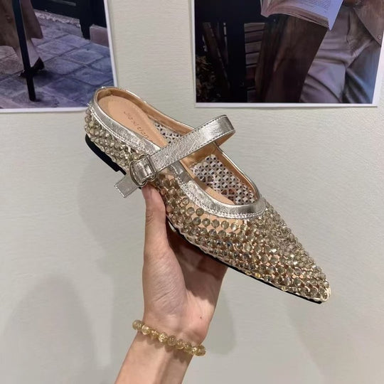 Damen elegante Slingback-Ballerinas mit funkelnden Strassverzierungen R&B