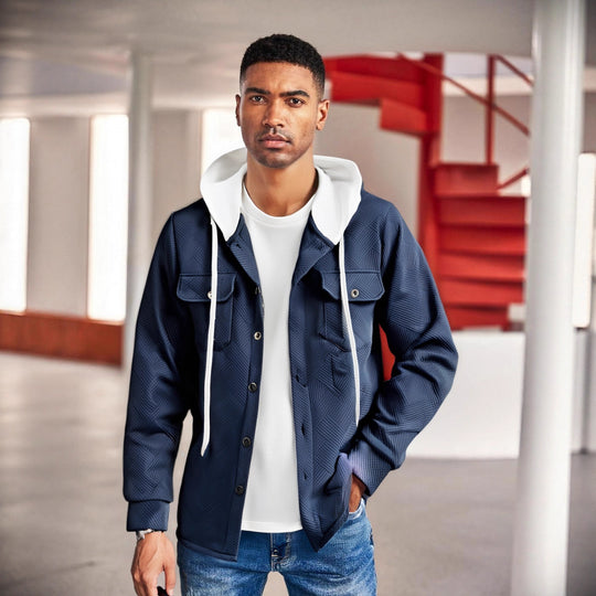 Herren modische Hybrid-Jacke mit abnehmbarer Kapuze und praktischen Taschen R&B
