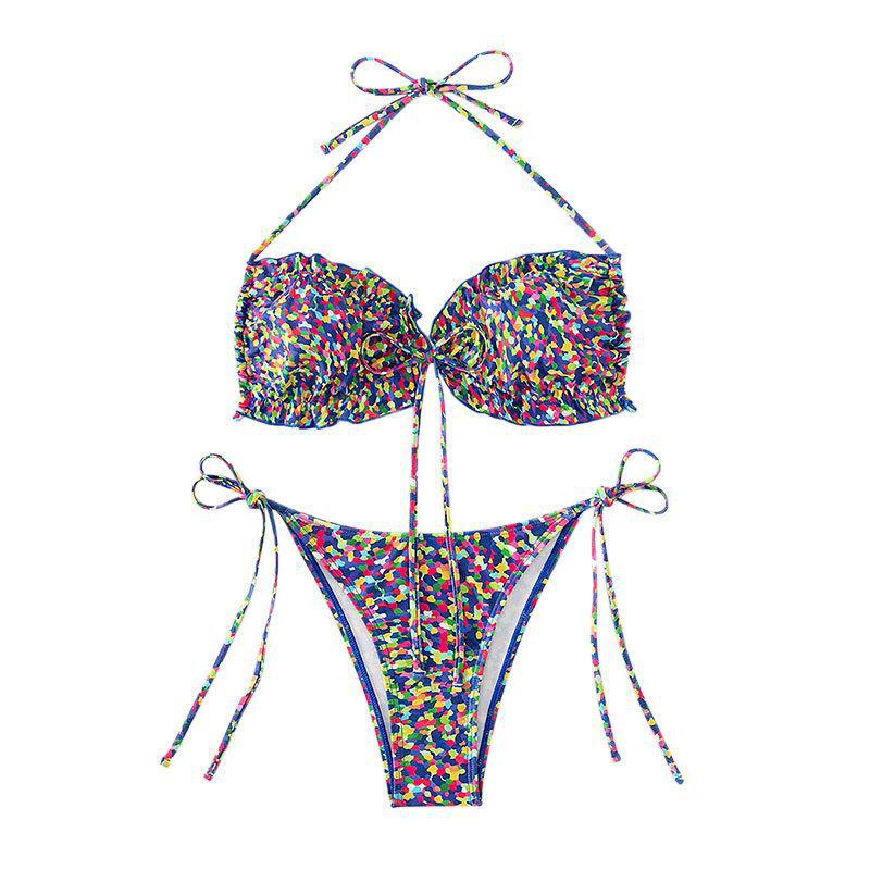 Damen Push-Up-Bikini mit verstellbaren Trägern und farbenfrohem Muster R&B
