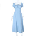 Damen Maxi-Kleid mit voluminösen Puffärmeln und elastischem Ausschnitt R&B