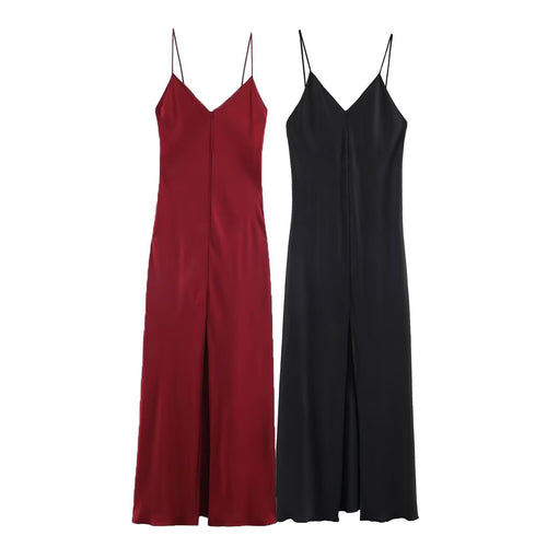 Damen elegantes Maxikleid mit schickem V-Ausschnitt und seitlichem Schlitz R&B