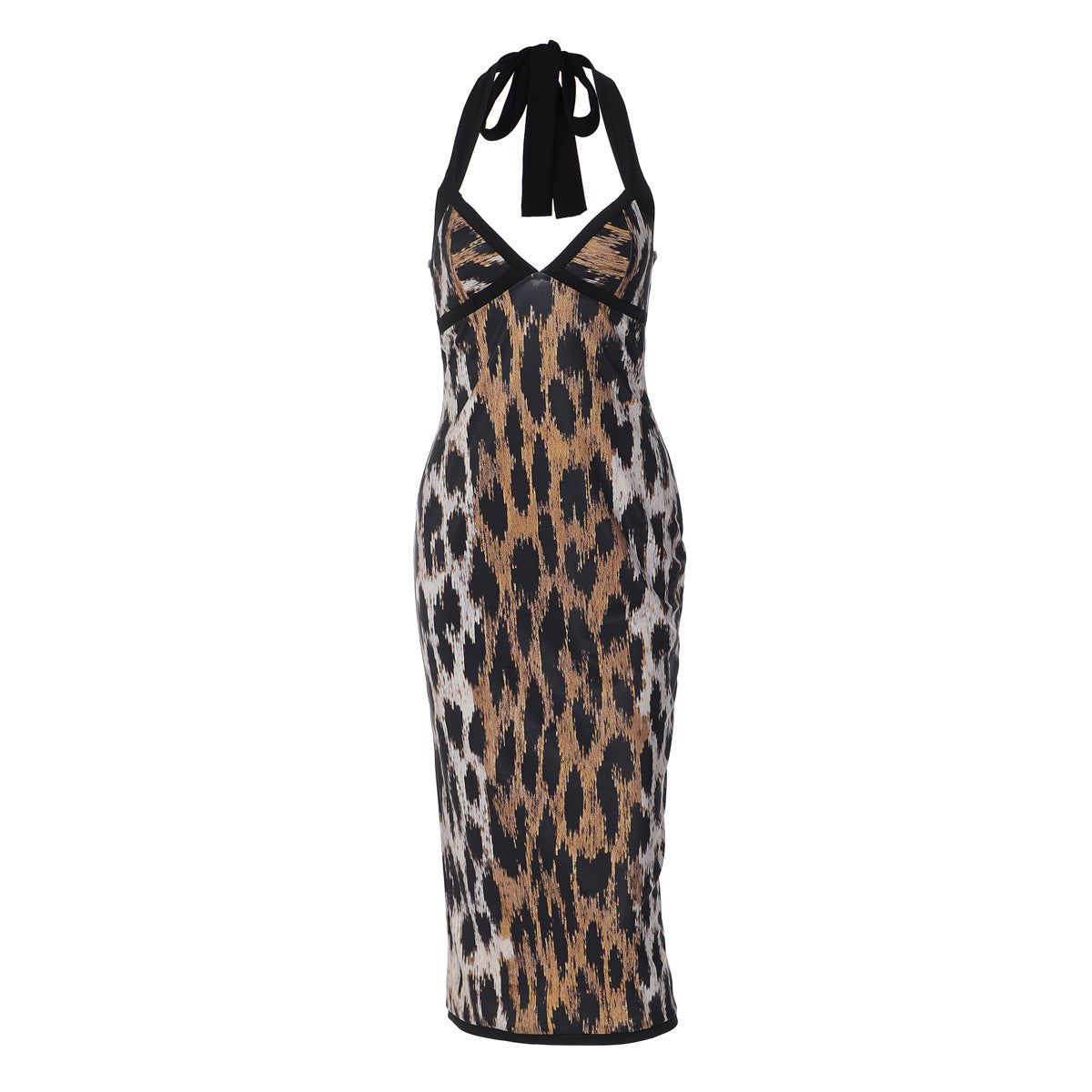 Damen Rockabilly Kleid mit Halterneck-Design und trendigem Animalprint R&B