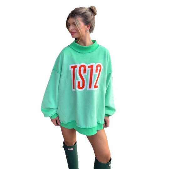 Damen nan weites Sweatshirt mit hohem Kragen und auffälligem Frontprint R&B