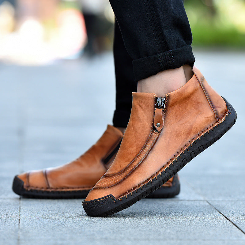Damen Elegante und bequeme Lederschuhe mit Reißverschluss