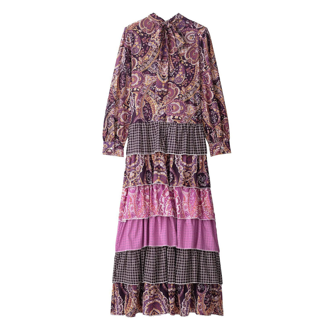 Damen Maxi-Kleid mit verspielten Mustern und hoher Taille R&B