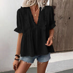 Damen luftige Bluse mit voluminösem Rüschensaum und lockerer Passform R&B