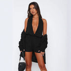 Damen modischer Jumpsuit mit tiefem V-Ausschnitt und elastischem Taillenzug R&B