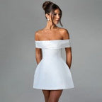 Damen Off-Shoulder Cocktailkleid mit voluminösem Rock R&B