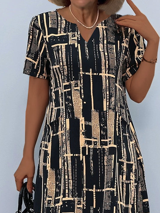 Damen Maxikleid mit modernem grafischen Muster und fließendem Schnitt R&B