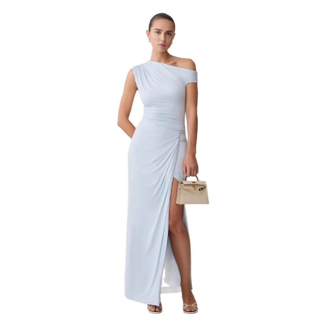 Damen Elegantes Maxi-Kleid mit One-Shoulder Design und hohem Schlitz R&B