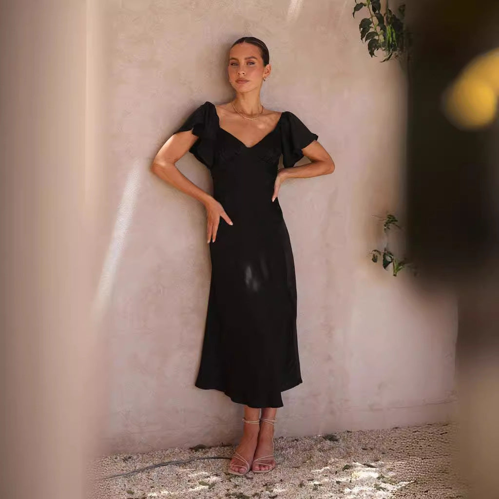 Damen Maxikleid mit voluminösen Rüschendetails und seitlichem Schlitz R&B
