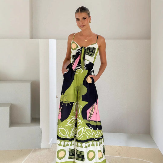 Damen Schicke Jumpsuit im modernen Design mit verstellbaren Trägern und kreativem Muster R&B