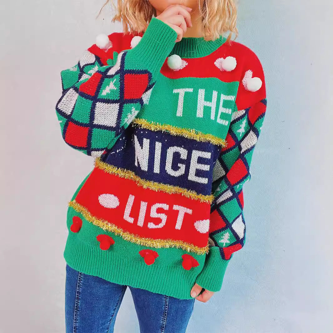 Damen festlicher Pullover mit weihnachtlichem Design und verspielten Details R&B
