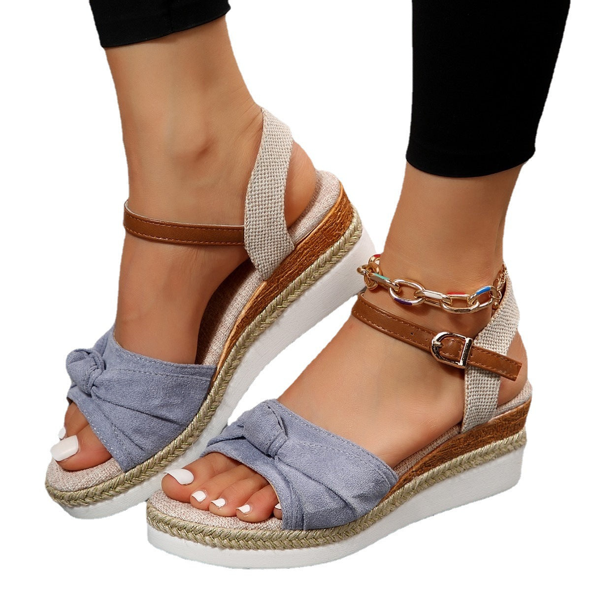 Damen Wedge-Sandalen mit raffiniertem Knoten-Detail und komfortablem Fußbett R&B