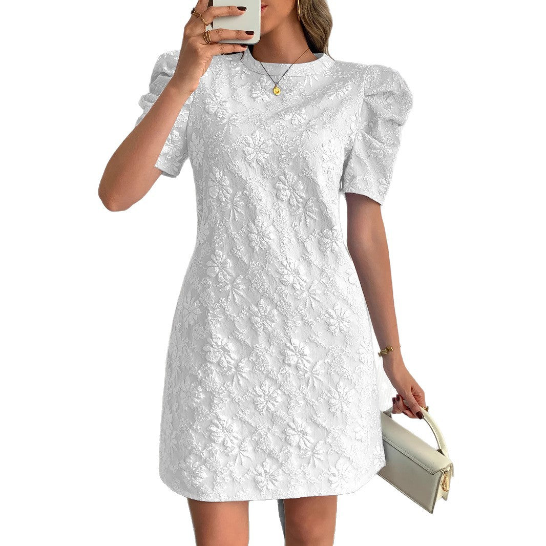Damen Minikleid mit Puffärmeln und floralen Stickereien R&B