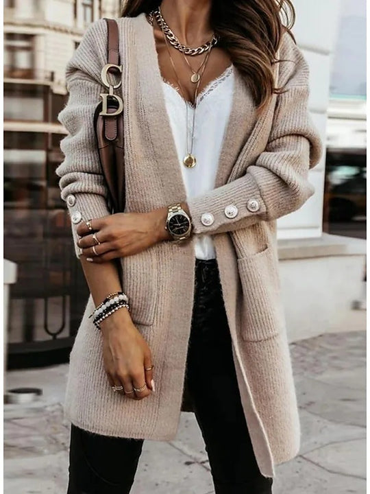 Damen Elegante Strickjacke mit Knopfdetails und praktischen Taschen R&B
