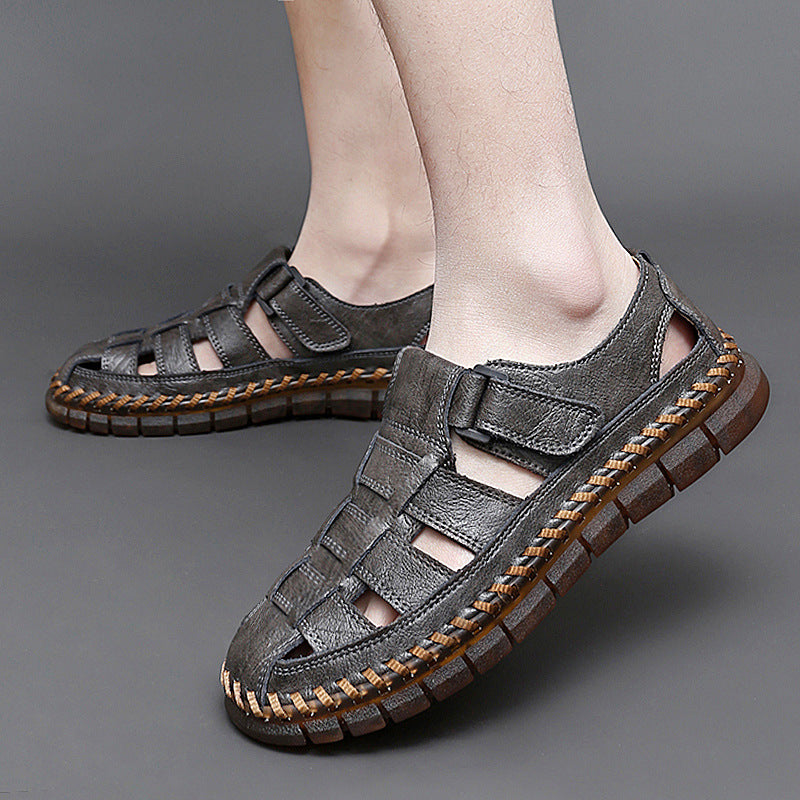 Herren Atmungsaktive Ledersandalen mit komfortablem Klettverschluss R&B