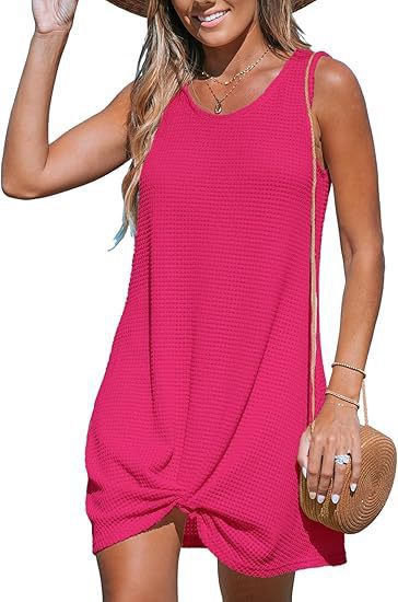 Damen lässiges Sommerkleid aus strukturierter Baumwolle mit verspieltem Knoten R&B