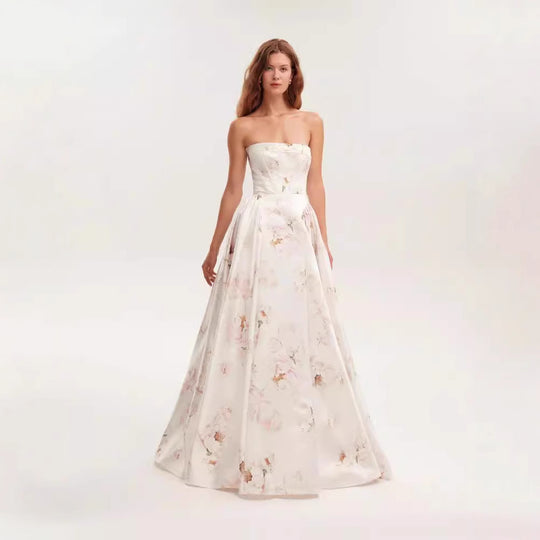 Damen Elegantes Blütenmuster-Maxikleid mit schulterfreiem Design R&B