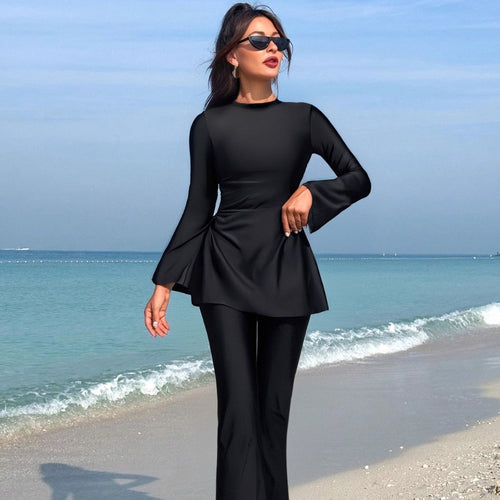 Damen eleganter Strandanzug mit weit schwingendem Oberteil R&B