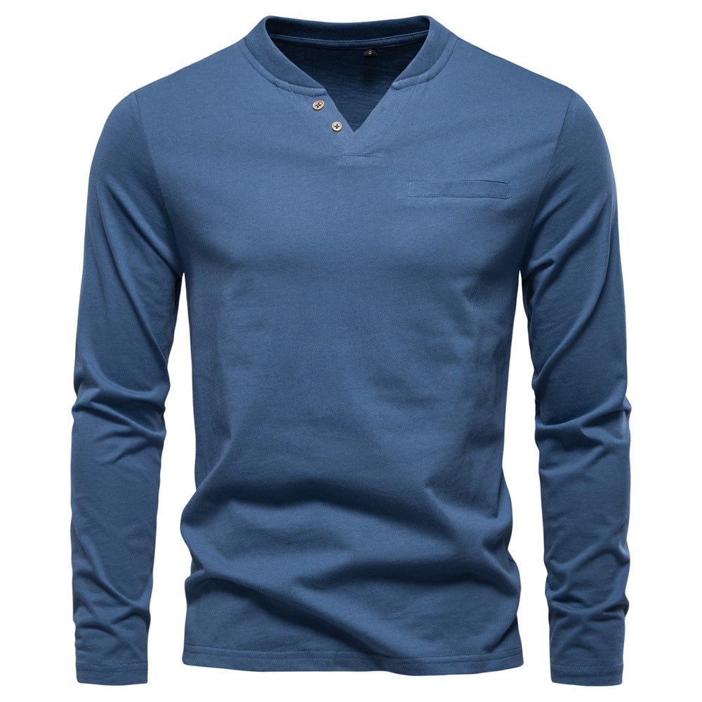 Herren Langarmshirt mit Henley-Kragen und praktischem Knopfdetail R&B
