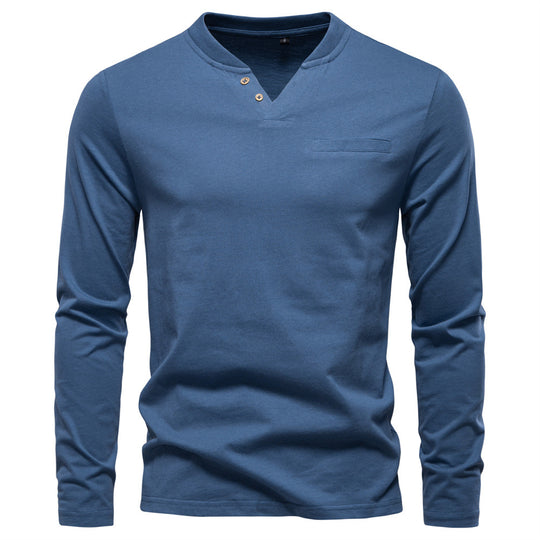 Herren Langarmshirt mit Henley-Kragen und praktischem Knopfdetail R&B