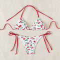 Damen Triangel-Bikini mit Krawattenverschluss und verspieltem Kirschdesign R&B