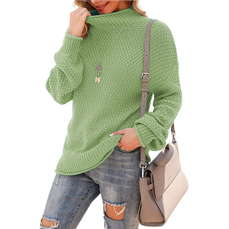 Damen Grobstrickpullover mit hohem Kragen und strukturierter Oberfläche