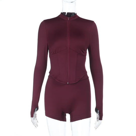 Damen Sportlicher Einteiler mit langärmligem Oberteil und Hochkragen R&B