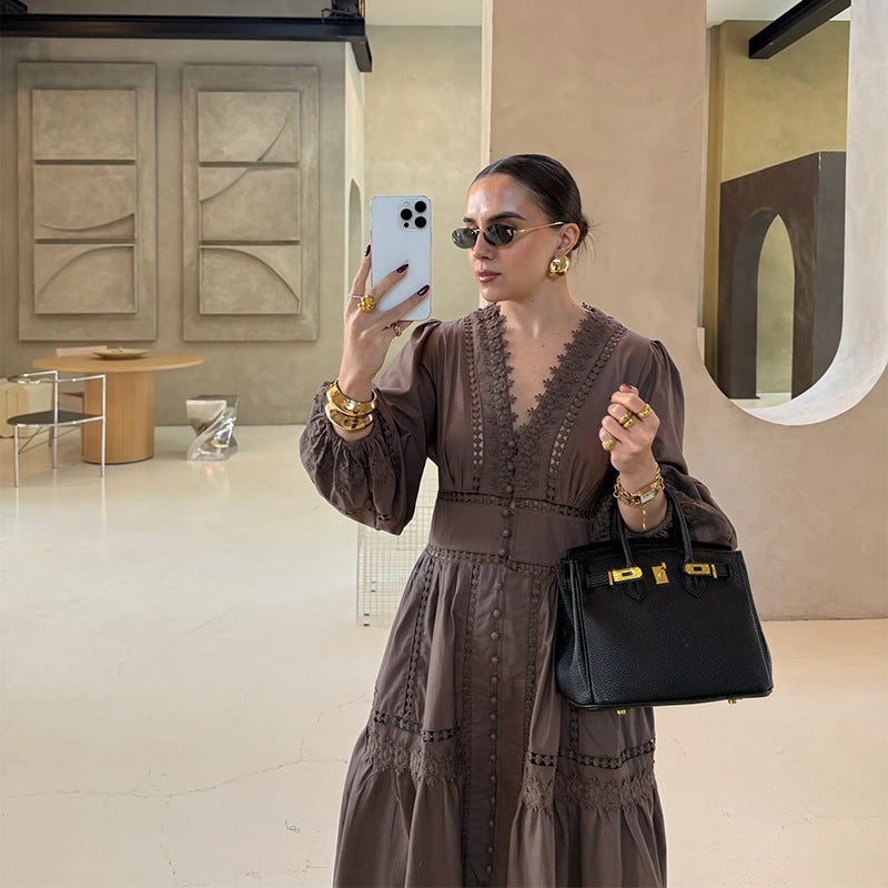 Damen Maxikleid mit kunstvollen Stickereien und luftigen Ärmeln R&B
