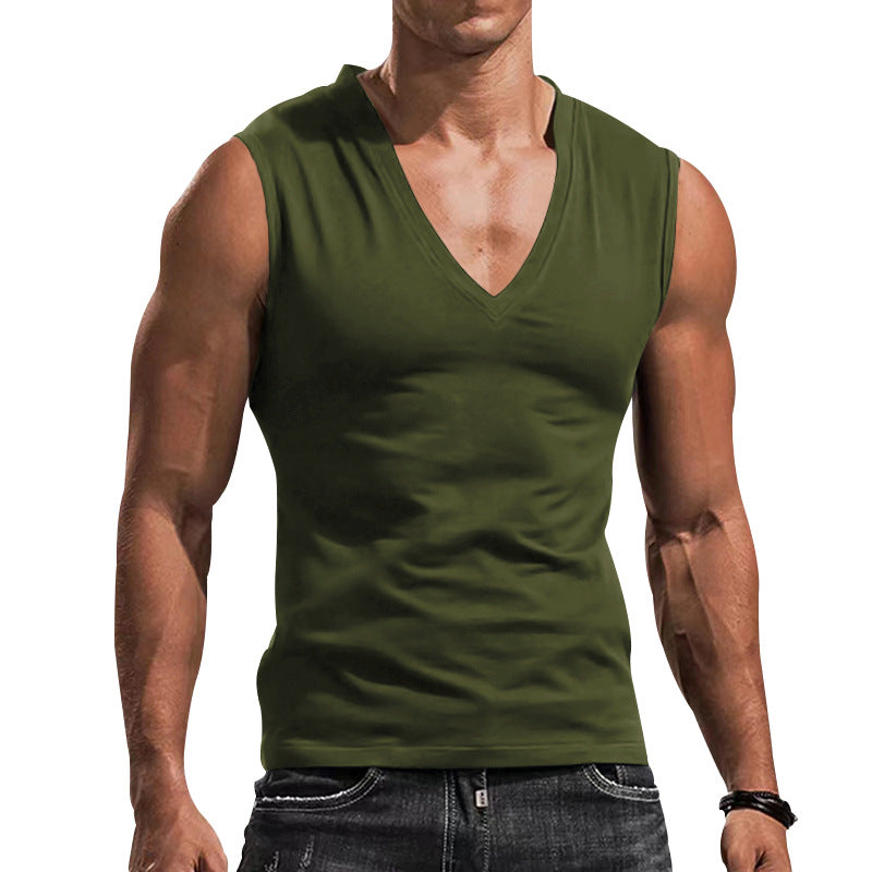Herren nan tailliertes Tanktop mit tiefem V-Ausschnitt und Stretch-Baumwollmix R&B