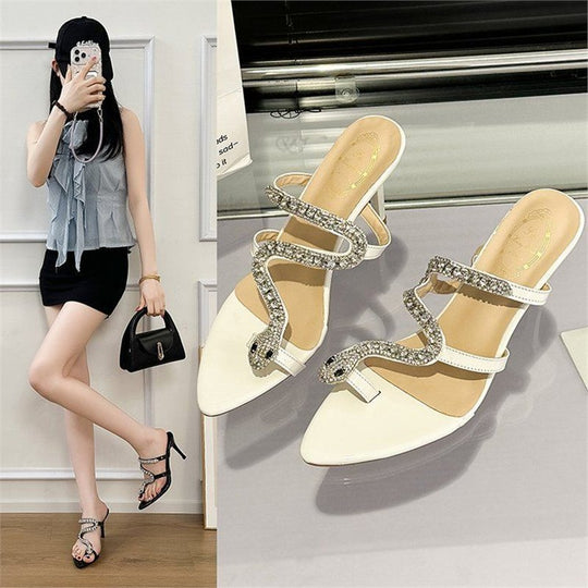 Damen elegante Mules mit funkelnden Strassdetails R&B